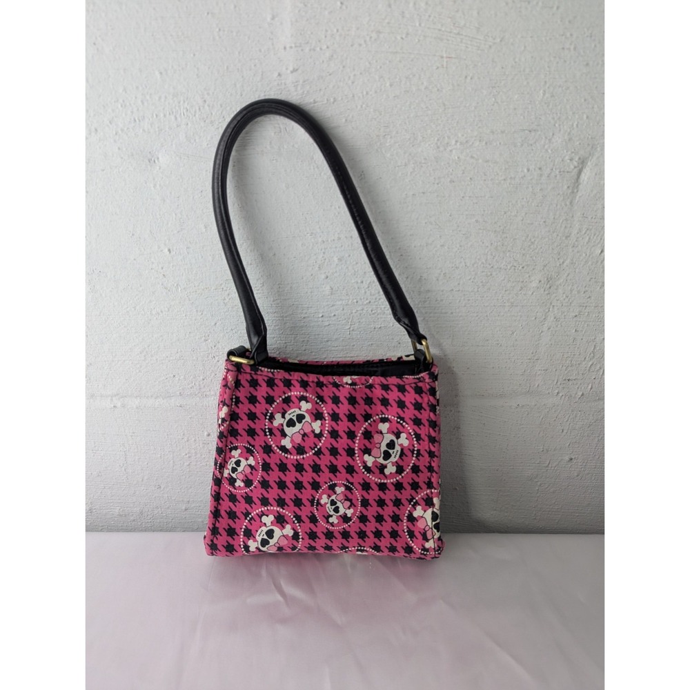 Pink Skull Fabric‎ Mini Purse Goth Bowler Bag Halloween Handbag Y2k
